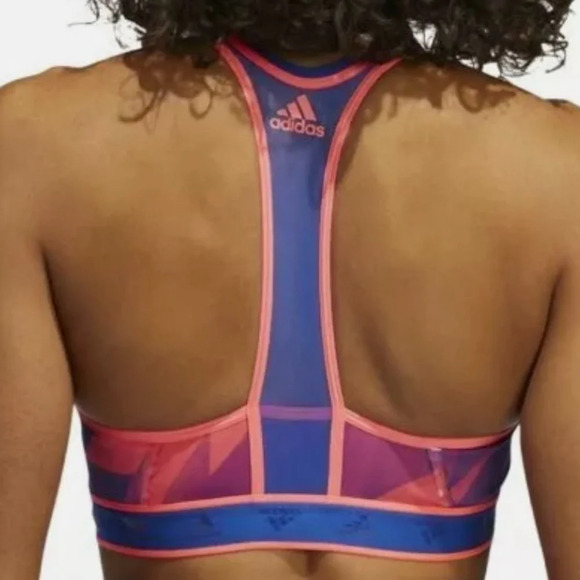 adidas Don't Rest Alphaskin Graphic Bra, Signal Pink/Royal Blue - Picture 9 of 11